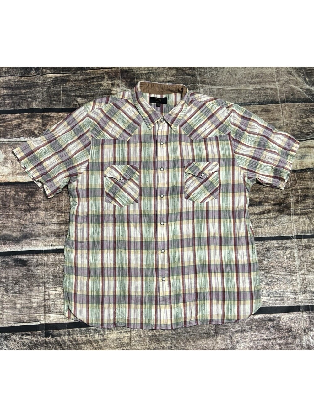 Frye Shirt Mens XL Check Plaid Pearl Snap Button Pockets Short Sleeve Cotton